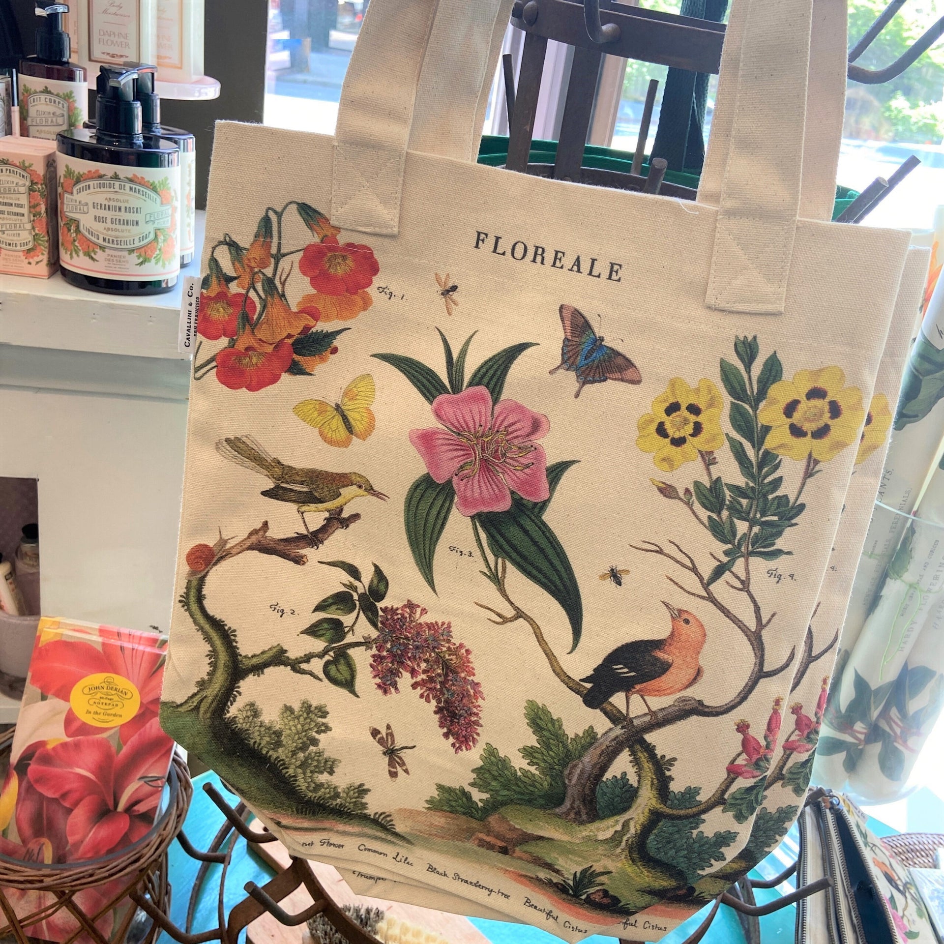 Flower & Bird Tote Bag - Botanical Tote Bag - Cavallini Tote