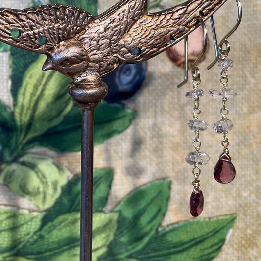 Herkimer and Pink Tourmaline Earring