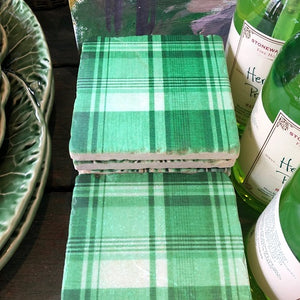 Green Plaid Marble Coaster