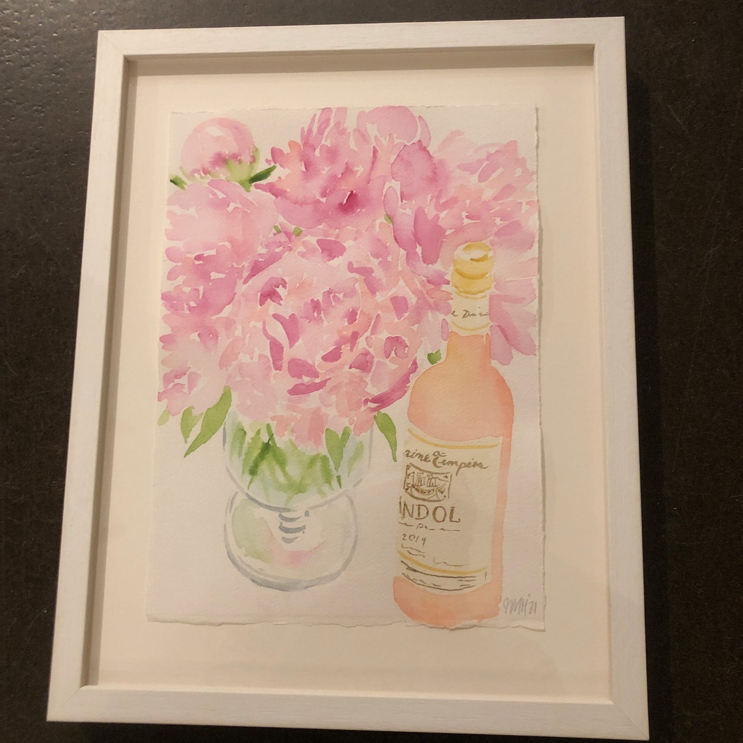 Bottle With Peonies by Jeanne McKay Hartmann