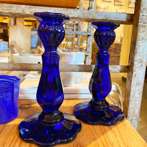 Cobalt Blue Glass Candlestick