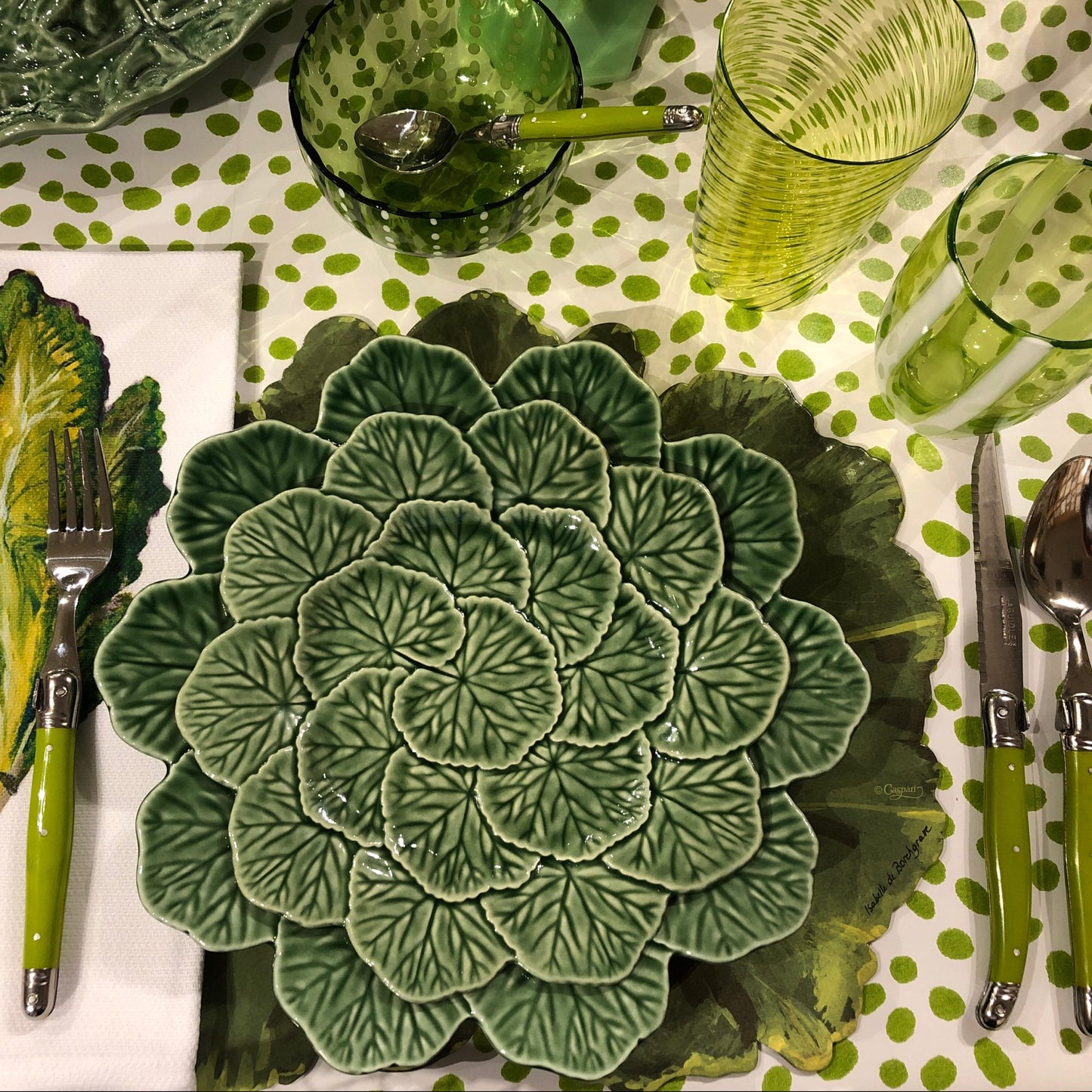 Green Geranium Dessert Plate
