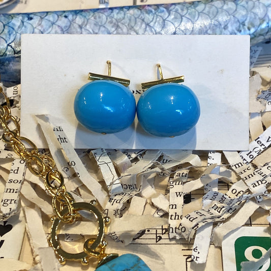 Bright Blue Pebble Pearl Drop Earrings