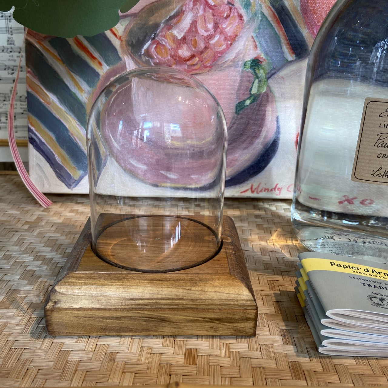 Vintage Glass Cloche with Wood Base