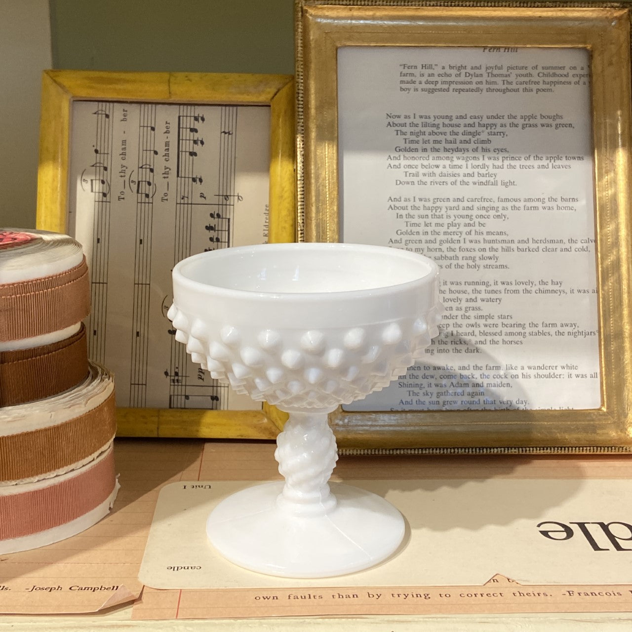 Cream Hobnail Footed Goblet
