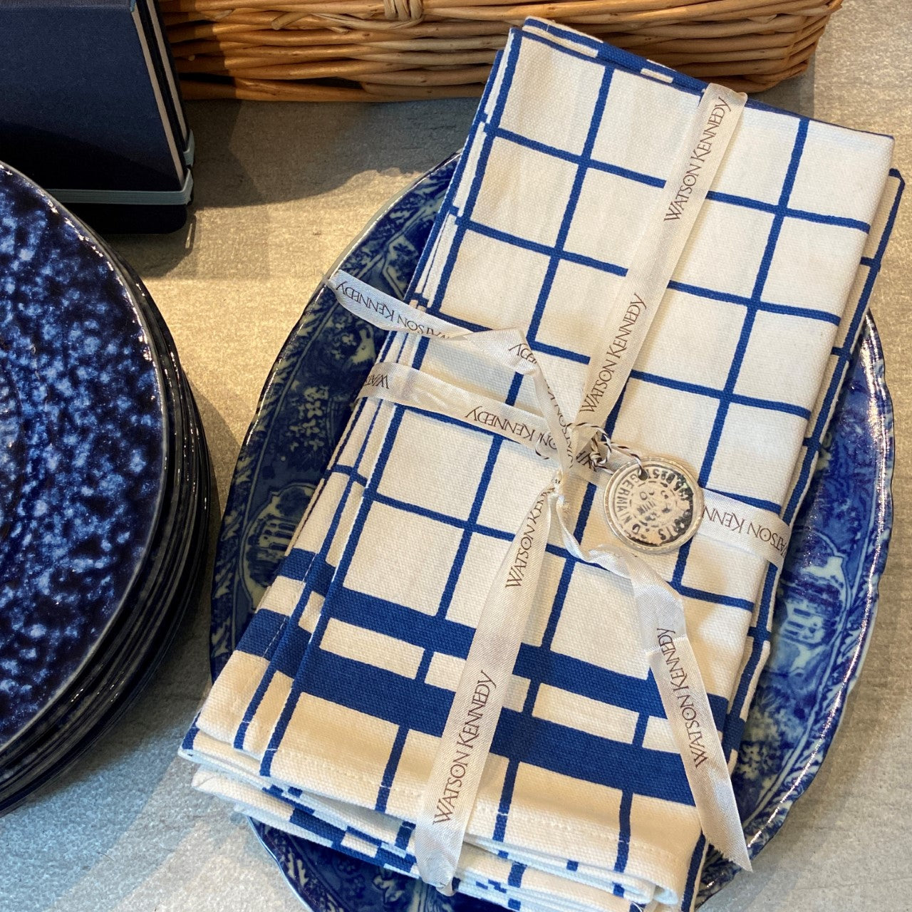 Montauk Blue Grid Napkin Set