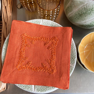 Embroidered Orange Vine Cocktail Napkin Set