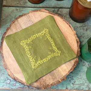 Embroidered Green Vine Cocktail Napkin Set